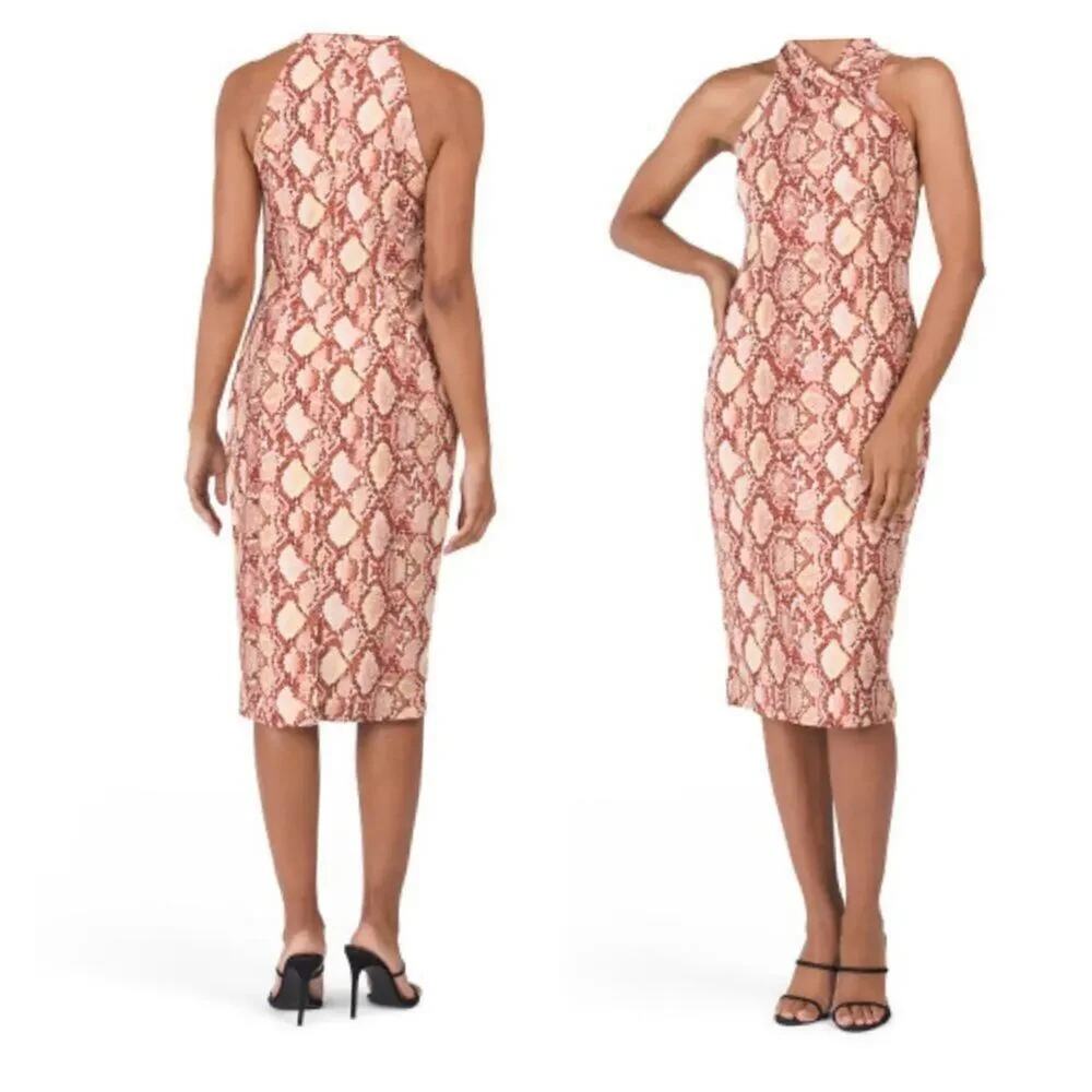 Rachel Roy High Neck Blush Snake Print Midi Halter Dress NWT XL